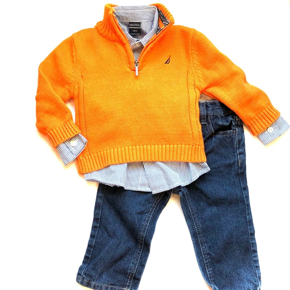 Nautica | Woven Shirt/Quarter Zip Sweater/Jean Set